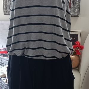 Barneys New York Jumpsuit Size Large L Rayon spandex striped black gray